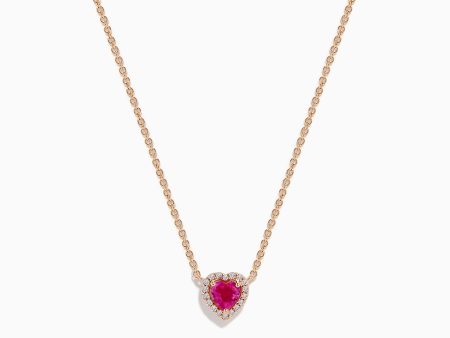 Novelty 14K Rose Gold Pink Sapphire and Diamond Heart Necklace Online