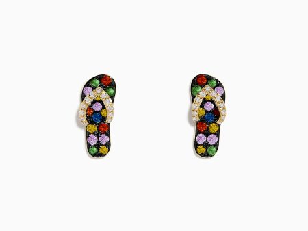 14K Yellow Gold Multi Color Sapphire and Diamond Sandal Earrings Cheap