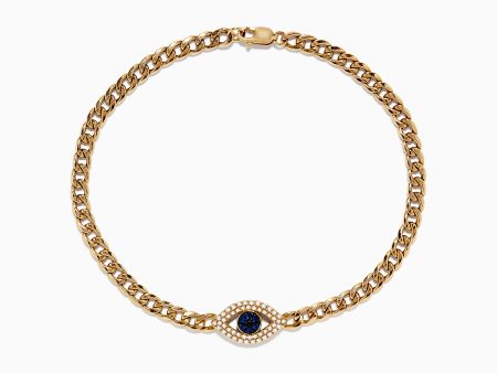 14K Yellow Gold Blue Sapphire and Diamond Evil Eye Bracelet on Sale