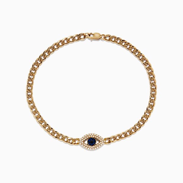 14K Yellow Gold Blue Sapphire and Diamond Evil Eye Bracelet on Sale