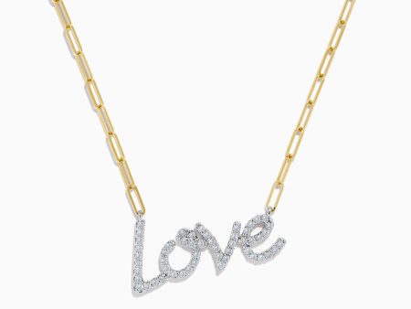 14K Two Tone Gold Love Pendant with Paperclip Chain Online