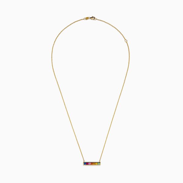 Watercolors 14K Yellow Gold Multi Sapphire Necklace For Cheap