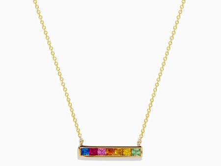 Watercolors 14K Yellow Gold Multi Sapphire Necklace For Cheap