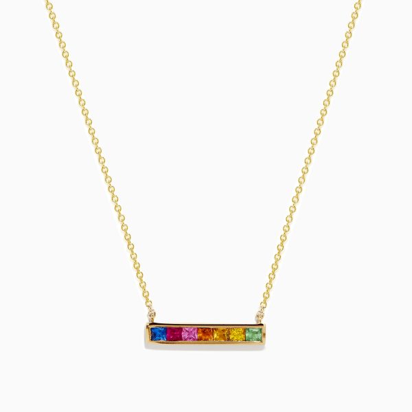 Watercolors 14K Yellow Gold Multi Sapphire Necklace For Cheap