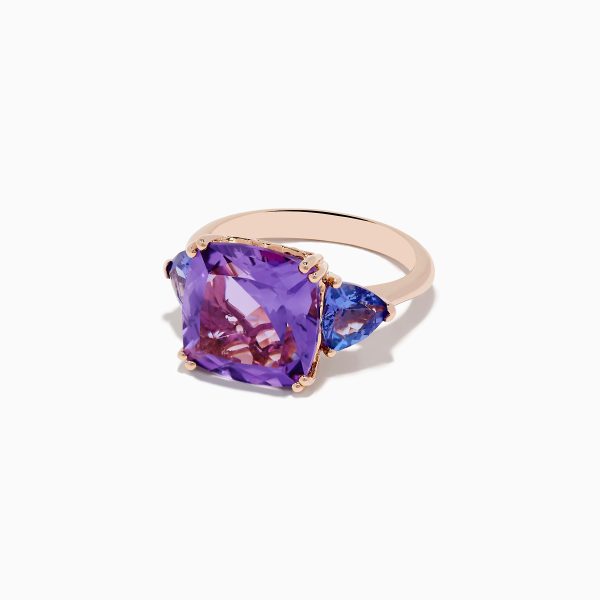 14K Rose Gold Amethyst and Tanzanite Ring For Discount