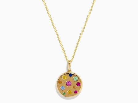 Watercolors 14K Yellow Gold Multi Color Coin Pendant Fashion