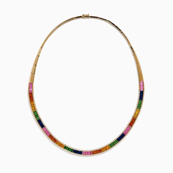 Watercolors 14K Gold Multi Sapphire and Diamond Necklace Cheap