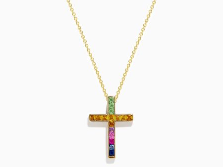 Watercolors 14K Yellow Gold Multi Sapphire Cross Pendant Online Hot Sale