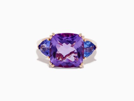 14K Rose Gold Amethyst and Tanzanite Ring For Discount