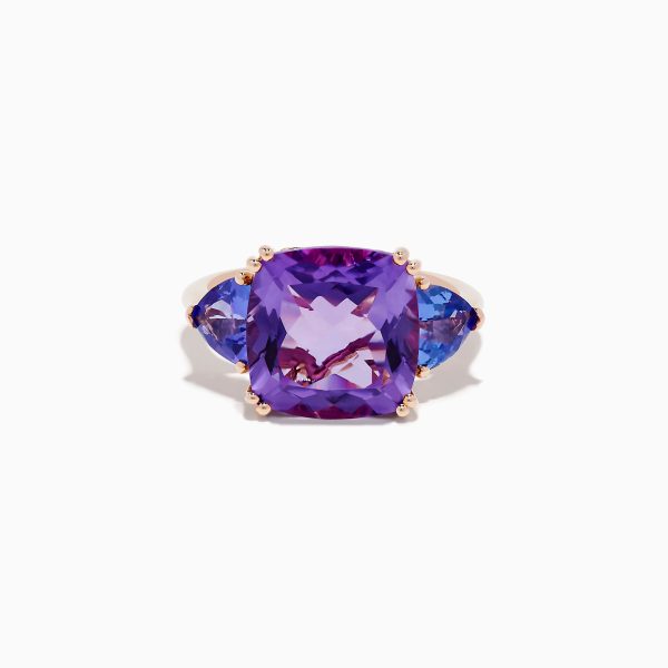 14K Rose Gold Amethyst and Tanzanite Ring For Discount