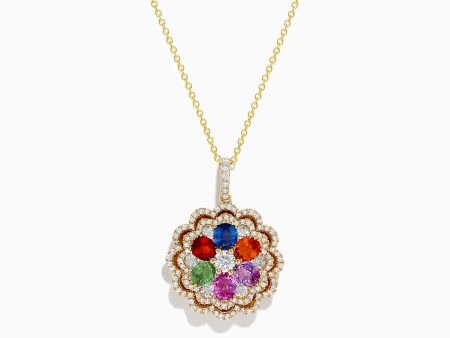 Watercolors 14K Yellow Gold Multi Sapphire and Diamond Pendant Online Sale