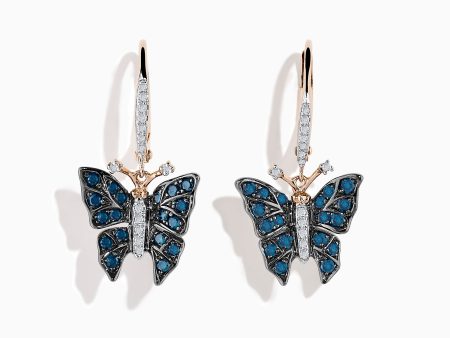 14K Rose Gold White and Blue Diamond Butterfly Earrings Sale