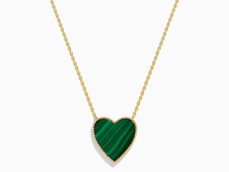 14K Gold Malachite and Diamond Reversible Heart Pendant Hot on Sale