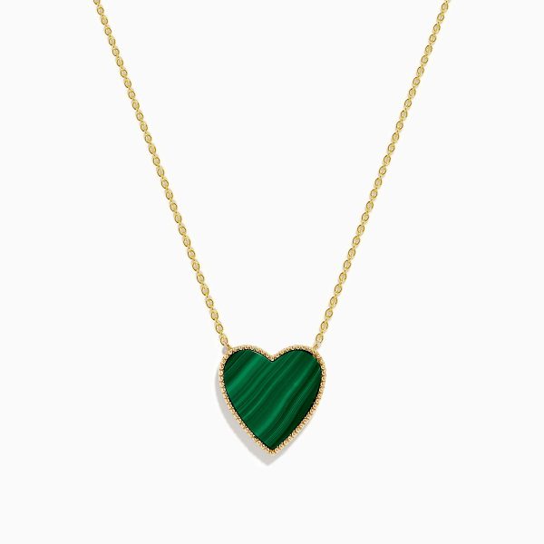 14K Gold Malachite and Diamond Reversible Heart Pendant Hot on Sale