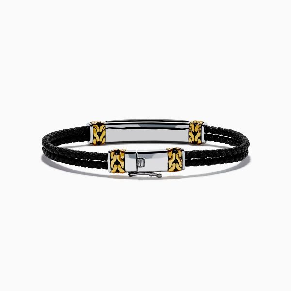 Men s 925 Sterling Silver and Leather Onyx Bracelet Fashion