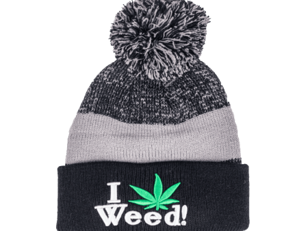 Black and Grey I Love Weed Beanie Online now