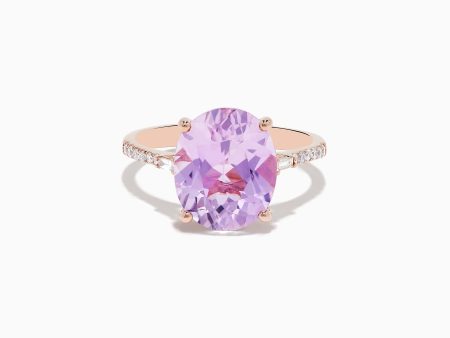 14K Rose Gold Kunzite and Diamond Ring Online now