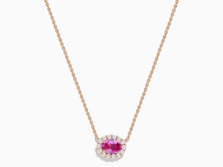 14K Rose Gold Pink Sapphire and Diamond Necklace For Cheap