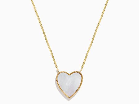 14K Gold Mother of Pearl and Diamond Reversible Heart Pendant Discount