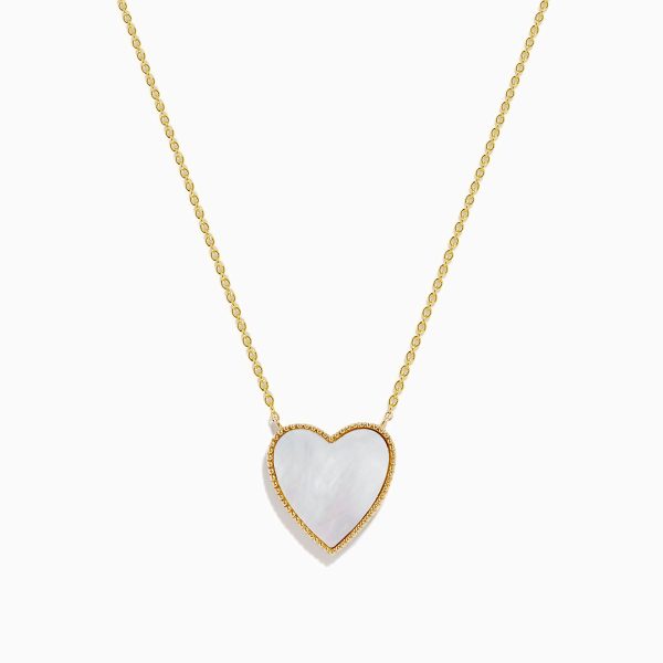 14K Gold Mother of Pearl and Diamond Reversible Heart Pendant Discount