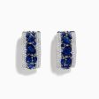 14K White Gold Sapphire and Diamond Huggie Earrings Sale