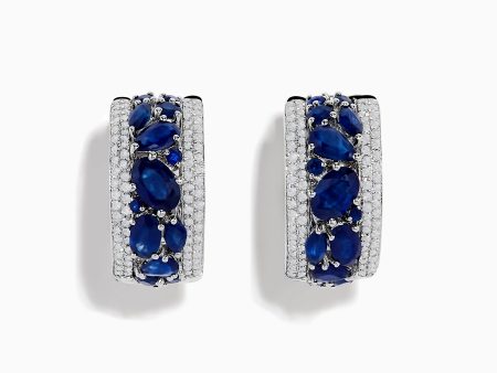 14K White Gold Sapphire and Diamond Huggie Earrings Sale