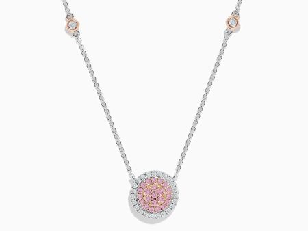 14K Two Tone Gold Pink and White Diamond Necklace Fashion