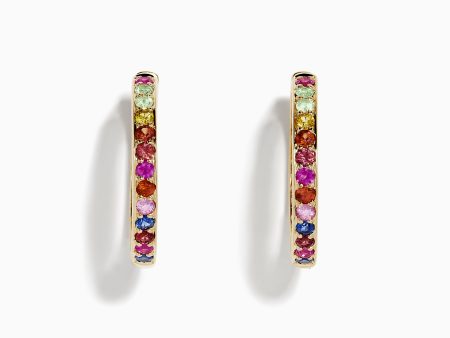 Watercolor 14k Yellow Gold Multi Sapphire Hoop Earrings For Discount