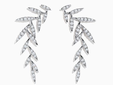 14K White Gold Diamond Leaf Earrings Fashion