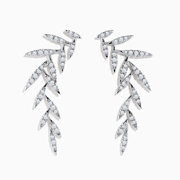 14K White Gold Diamond Leaf Earrings Fashion