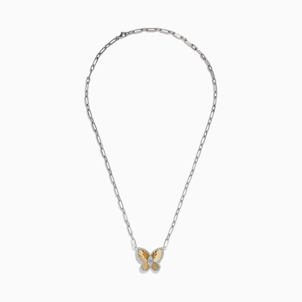 14K Two-Tone Gold Diamond Butterfly Necklace Hot on Sale