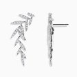 14K White Gold Diamond Leaf Earrings Fashion