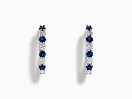 14K White Gold Sapphire and Diamond Hoop Earrings Fashion