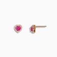 Novelty 14K Rose Gold Pink Sapphire and Diamond Heart Earrings For Sale