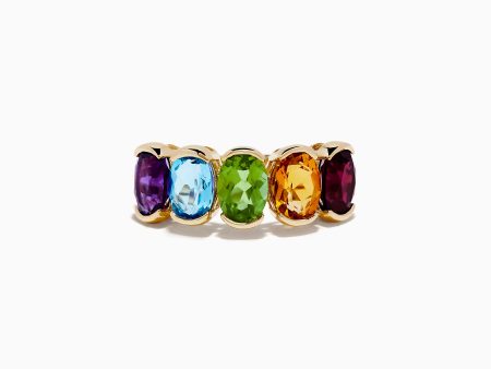 Mosaic 14K Yellow Gold Multi Stone Ring For Sale