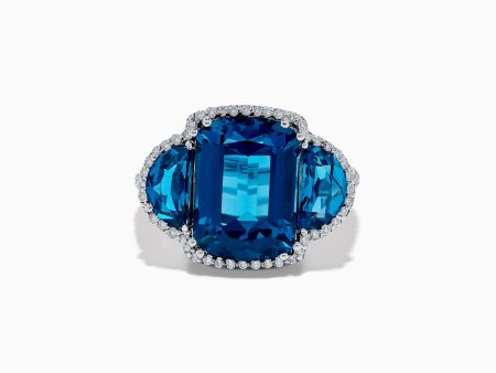 14K White Gold London Blue Topaz and Diamond Ring For Discount