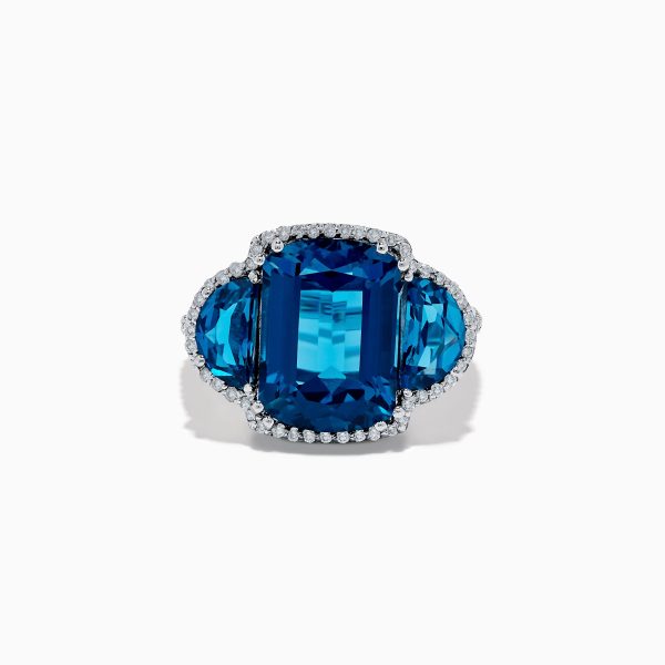 14K White Gold London Blue Topaz and Diamond Ring For Discount