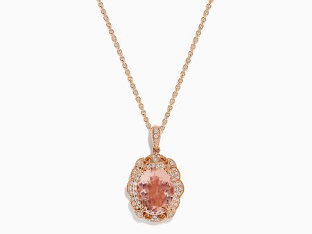 14K Rose Gold Morganite and Diamond Pendant For Sale