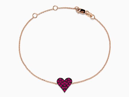 14K Rose Gold Pave Ruby Heart Bracelet For Cheap