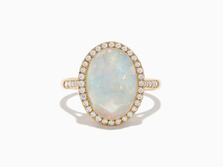 14K Yellow Gold Opal and Diamond Ring on Sale