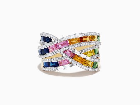 Watercolors 14K Gold Multi Sapphire and Diamond Crossover Ring Hot on Sale