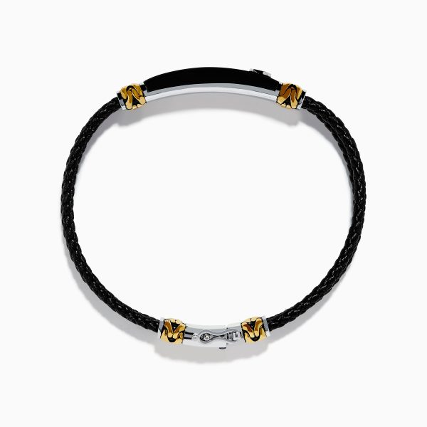 Men s 925 Sterling Silver and Leather Onyx Bracelet Fashion