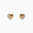 D Oro 14K Yellow Gold Diamond Heart Stud Earrings For Sale