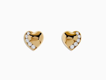 D Oro 14K Yellow Gold Diamond Heart Stud Earrings For Sale