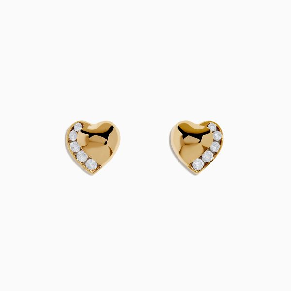 D Oro 14K Yellow Gold Diamond Heart Stud Earrings For Sale