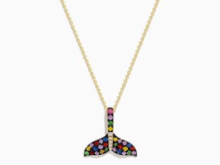 Watercolors 14K Yellow Gold Multi Sapphire and Diamond Tail Pendant Fashion