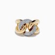 Duo 14K White and Yellow Gold Pave Diamond Chain Link Ring Online