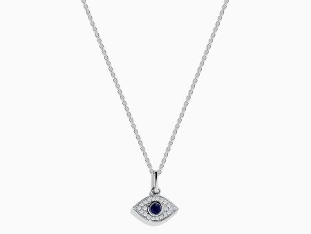 Novelty 14K White Gold Sapphire and Diamond Evil Eye Pendant Online Sale