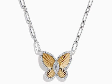 14K Two-Tone Gold Diamond Butterfly Necklace Hot on Sale