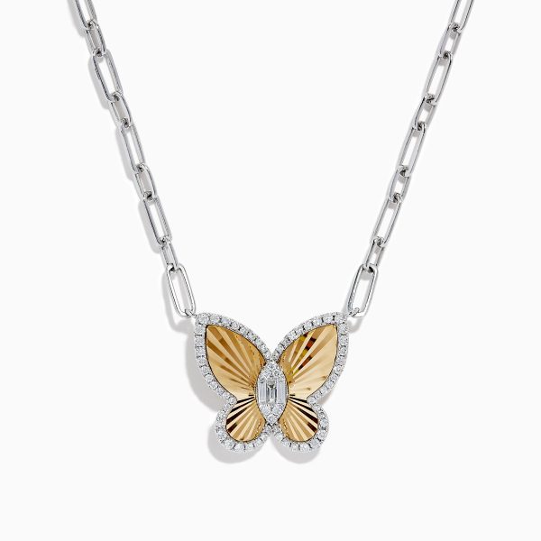 14K Two-Tone Gold Diamond Butterfly Necklace Hot on Sale